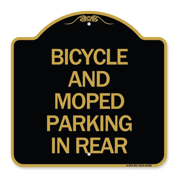 Signmission Bicycle and Moped Parking in Rear, Black & Gold Aluminum Sign, 18" x 18", BG-1818-24326 A-DES-BG-1818-24326 - main
